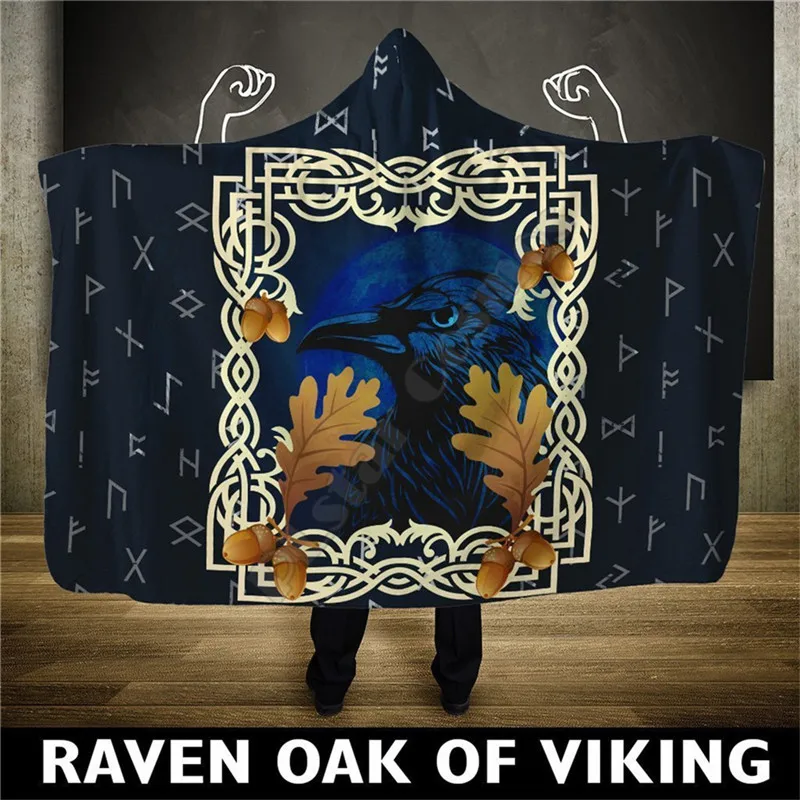 Viking com Capuz Cobertor Raven Folhas de Carvalho e Bolotas Cobertor Impressos em 3D Wearable Cobertor Adultos, as crianças Cobertor cobertor jogar cobertor