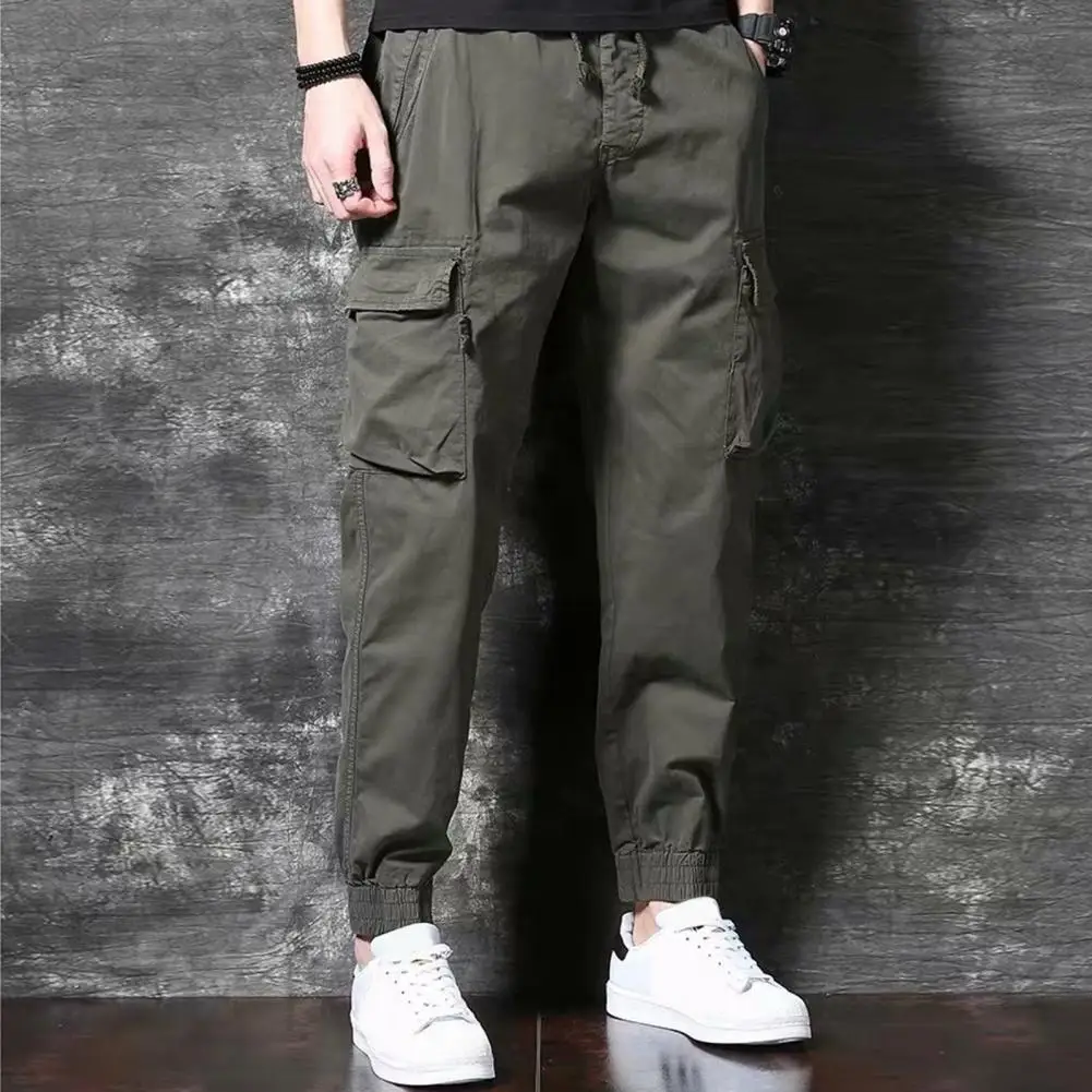 Homens de Calças de Cintura Elástica Super Macio Streetwear cadarço Amarrado no Tornozelo Corredores de Calças de Homens Calças Cargo para Trabalhar 0