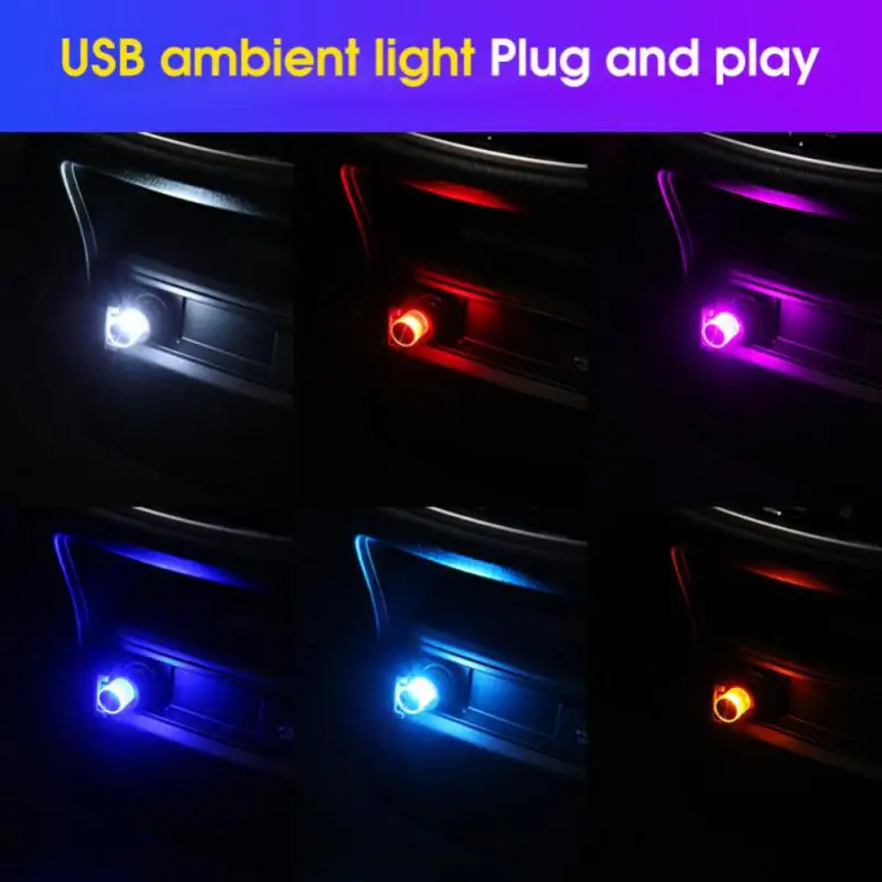 Carro Mini USB LED Luzes Ambiente Ambiente Decorativo Lâmpada Auto PC Computador Portátil Luz Plug Play para Ambiente Interior
