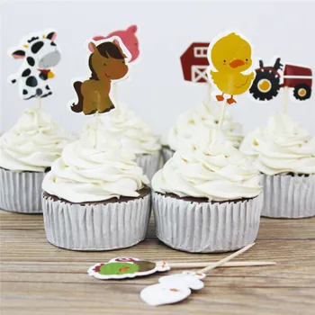 24pcs/monte Animal Farm Tema de Festa Cupcake Toppers Escolher Garoto de Decoração de Festa de Aniversário 0