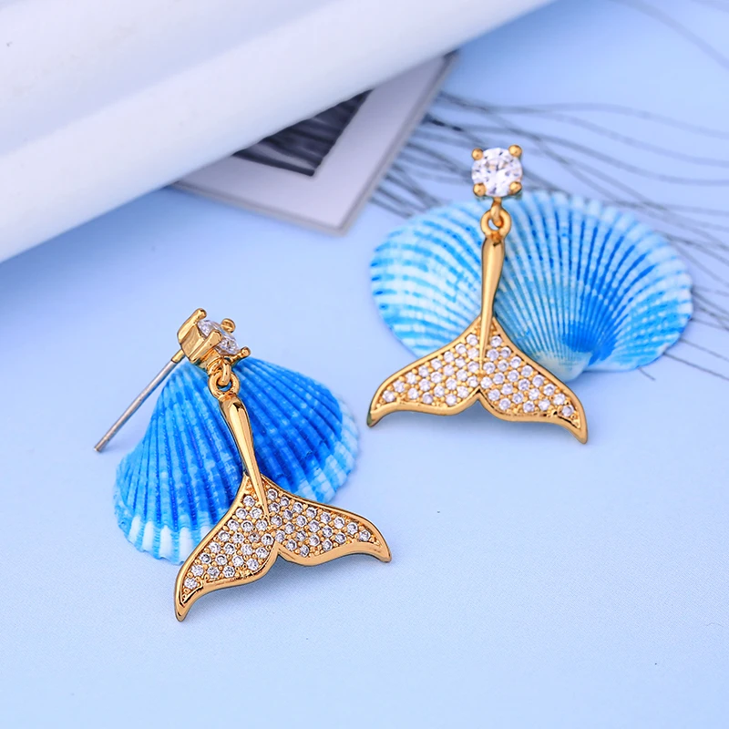 BALANBIU Oceano Estilo Único Zircão Fishtail Brincos Para Mulheres Presentes da Cor do Ouro 2019 Nova Moda de Latão Acessórios de Jóias 3