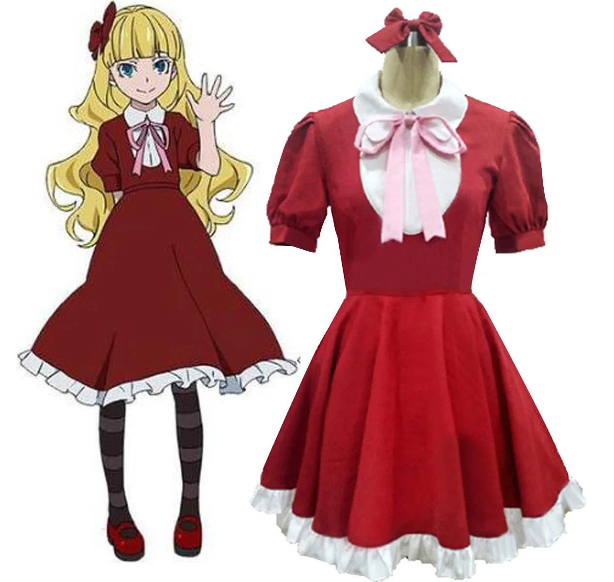 Anime Bungou Cães Vadios 3 Cosplay Alice Traje de Princesa Lolita Empregada Vermelho da Festa de Halloween traje Vestido Personalizado 0