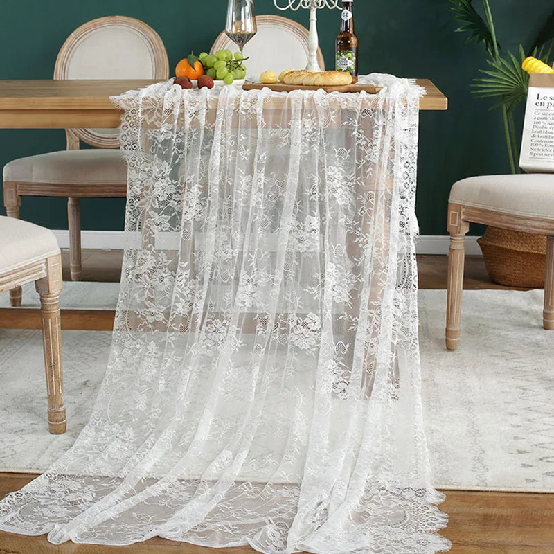 Laço branco Bordado Toalha de mesa Toalha de mesa para Decoração de Casamento Tampa de Tabela Toalhas Retangulares Nórdicos Faixa de Pano