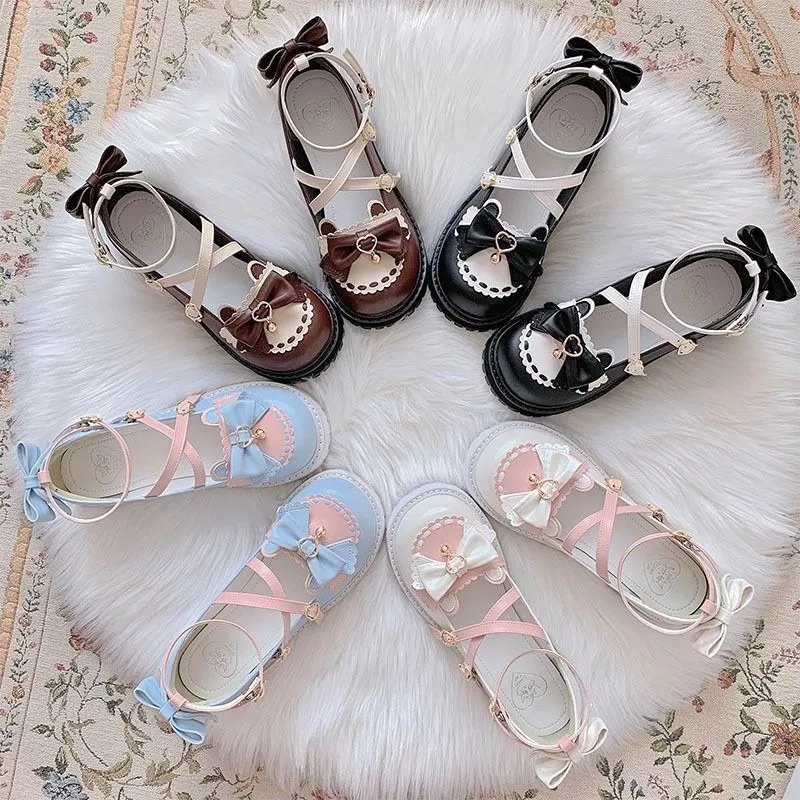 Kawaii Mulheres Lolita Sapatos Primavera, Outono Retro Harajuku Sapatos Estilo Coreano Lolita Doce Lindo Arco Bell Grosso Calcanhar De Cosplay Sapatos 0