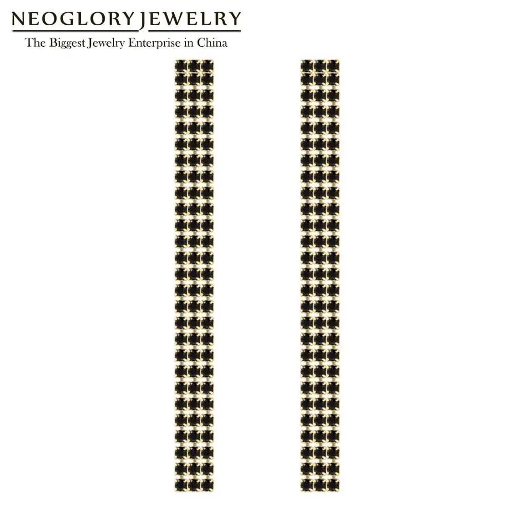 Neoglory 2020 Moda de Nova 2MM CZ 3Rows 7cm Cadeia de Garra de Cristal de Borla Brincos Para Mulheres de Jóias de Noiva Para o Casamento de Presente Lembrança
