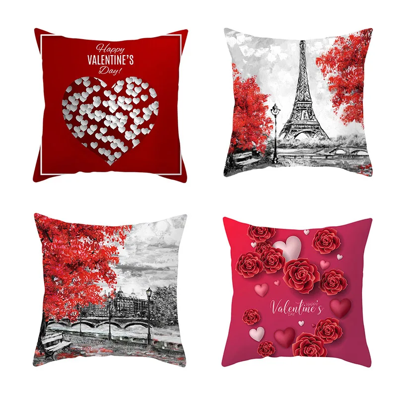 Capa de almofada Eiffel Vermelho Árvore de Impressão Sofá Jogar Travesseiro Cobre Branco Para a Festa de Casamento Almofadas Decorativas de Decoração de Casa de 45*45cm/pc 0