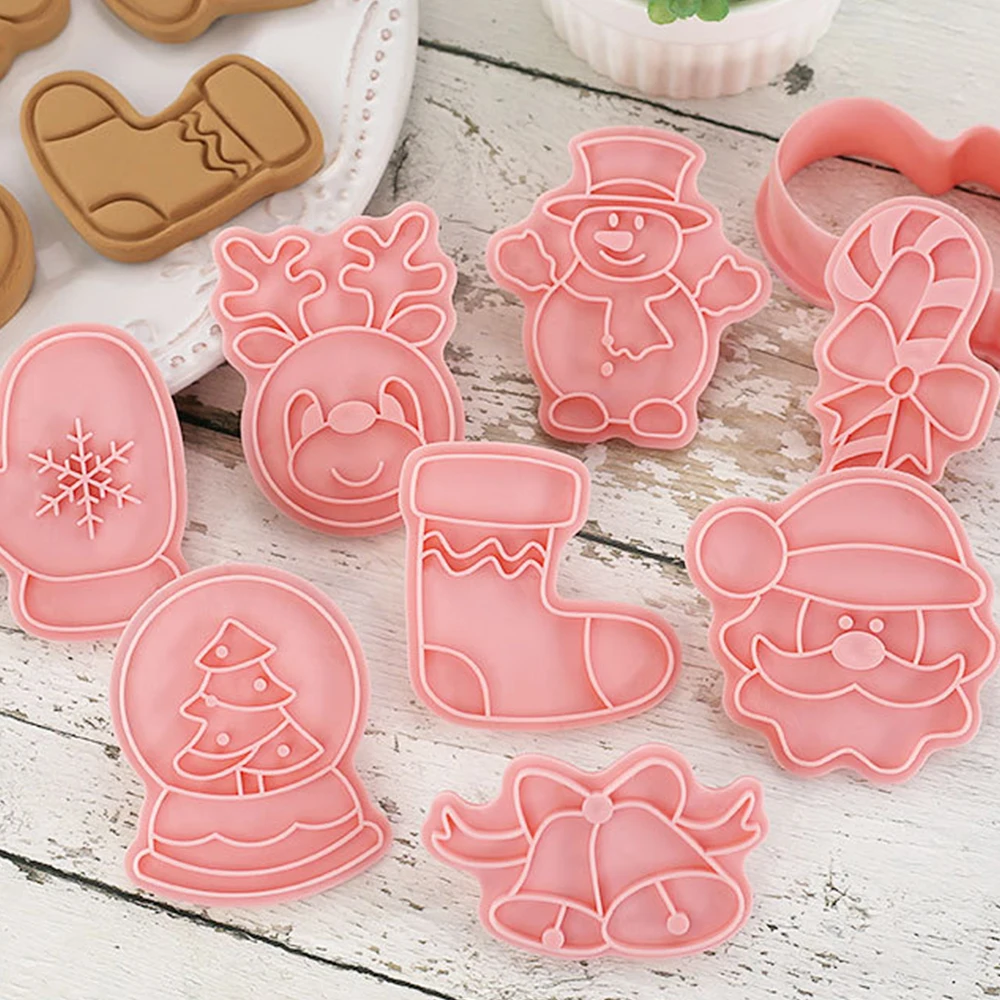 8Pcs/Set DIY Cartoon Biscoito Molde de Natal Cortadores de Cookie 3D em Plástico ABS de Cozimento Molde Cookie de Decoração do Bolo de Ferramentas de Cozinha