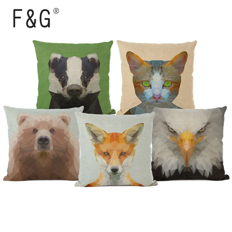 Estilo nórdico Animal Geométricas Capas de Almofada Gato Fox Urso de fronhas de Linho, Algodão Capas de Almofadas para o Quarto Sofá Decoração
