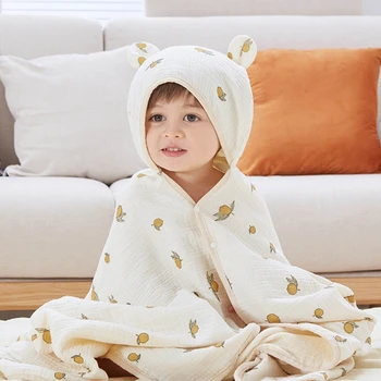 Bebê Com Capuz Toalha De Banho Receber Cobertor De Desenhos Animados Impressão De Algodão Macio Swaddle Envoltório