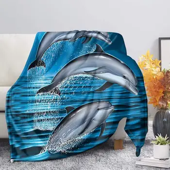 Mar de Animal Print Sofá/sofá Jogar Cobertor 3D Padrão Golfinho Manter Aquecido Kneep Tampa de Decoração do Quarto Colcha