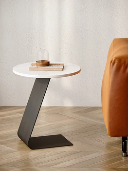 Sofá da sala pequena mesa de luz de luxo moderno e simples rock placa de varanda de ferro mesa de chá pequena e redonda mesa-de-cabeceira creativ 0