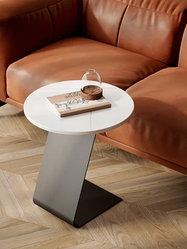 Sofá da sala pequena mesa de luz de luxo moderno e simples rock placa de varanda de ferro mesa de chá pequena e redonda mesa-de-cabeceira creativ 4